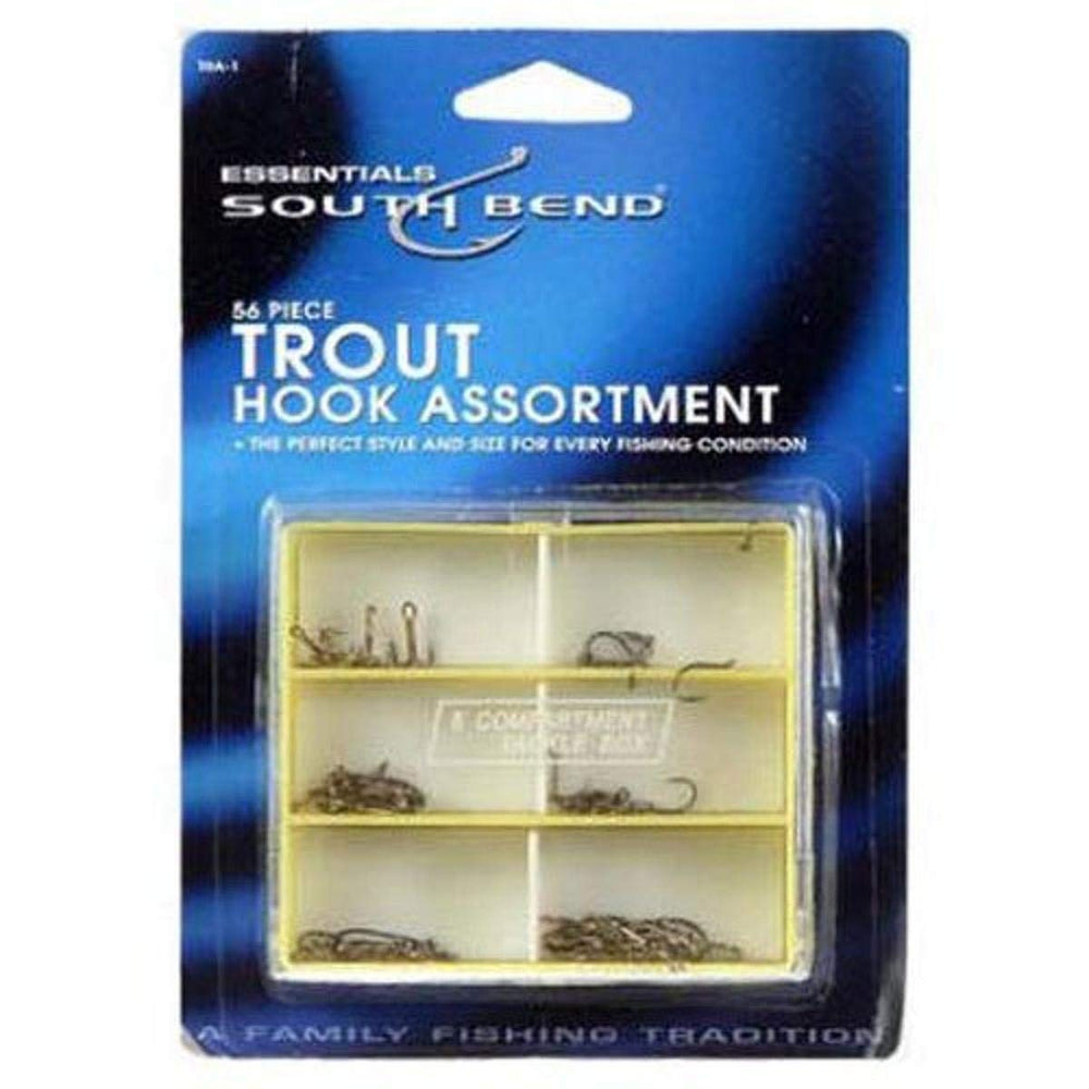 South Bend Trout Hook Assortment 56-Piece fishing hooks in a reusable tackle box