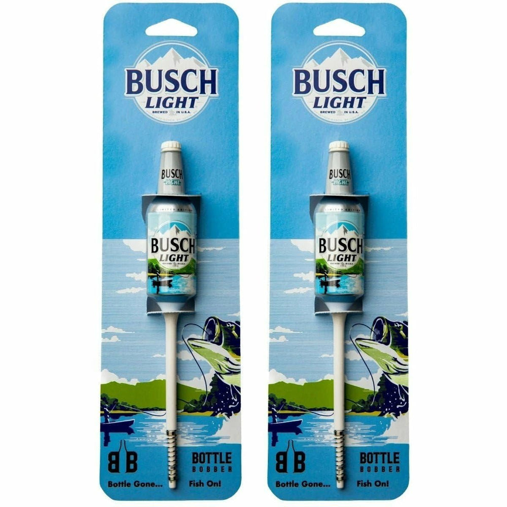 Southern Bell Brands Busch Light bottle bobbers—high visibility for bass fishing on sunny days.