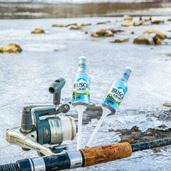 Official Busch Light design bobbers on water for a conversation-worthy fishing trip.