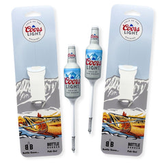 Coors Light bottle bobber on water enhances visibility for bass angling.