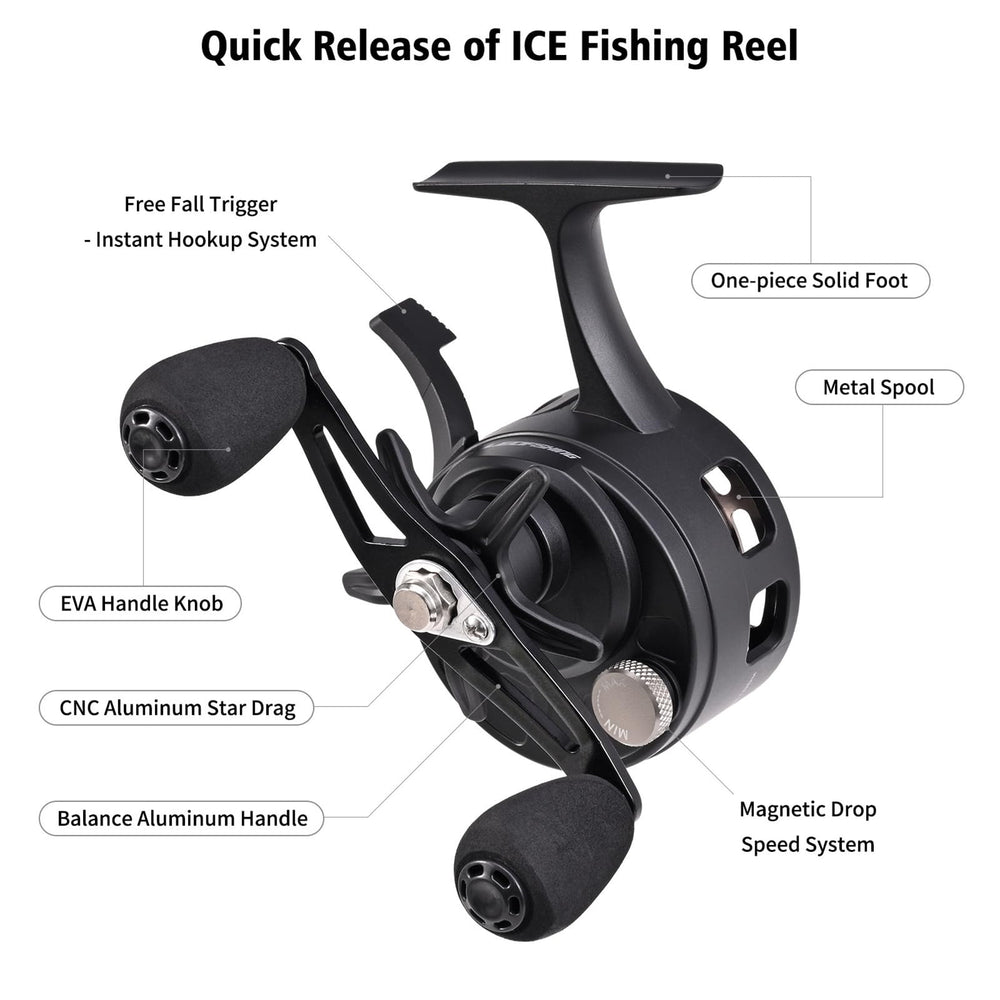 Souuxiu aluminum body provides durable, lightweight performance during front, rock, and ice fishing.