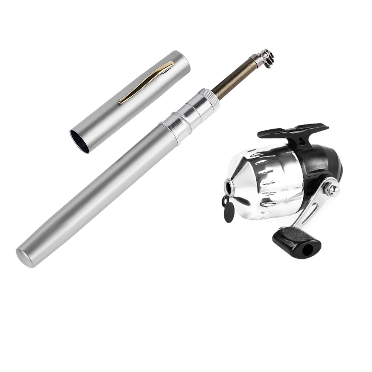 SOUUXIU Pen fishing rod and reel combo extended to 39 inches for travel-ready casting.
