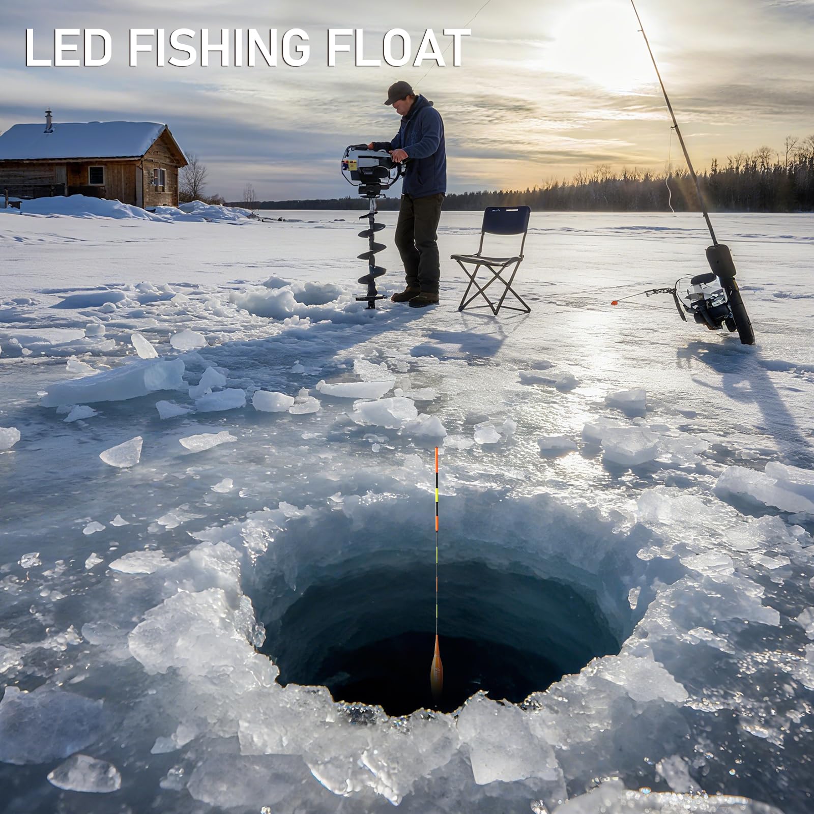 Night fishing scene with glowing LED bobber