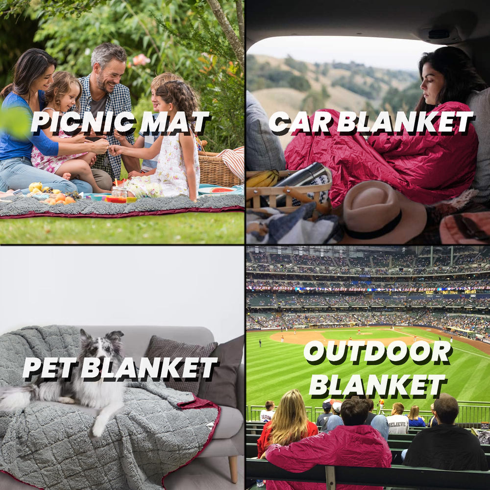 Sowwon waterproof outdoor blanket machine washable for easy cleanup after use.