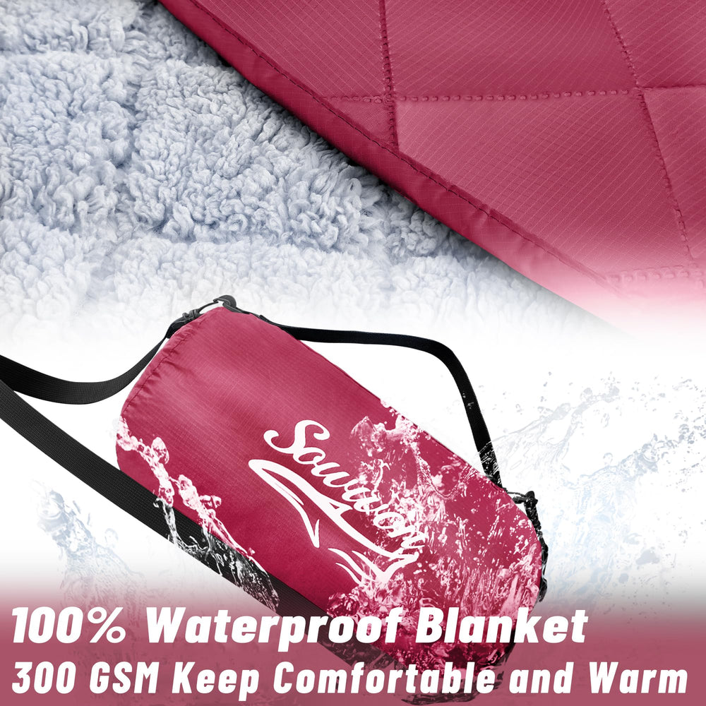 Sowwon blanket with windproof edge details blocking breeze during a picnic.