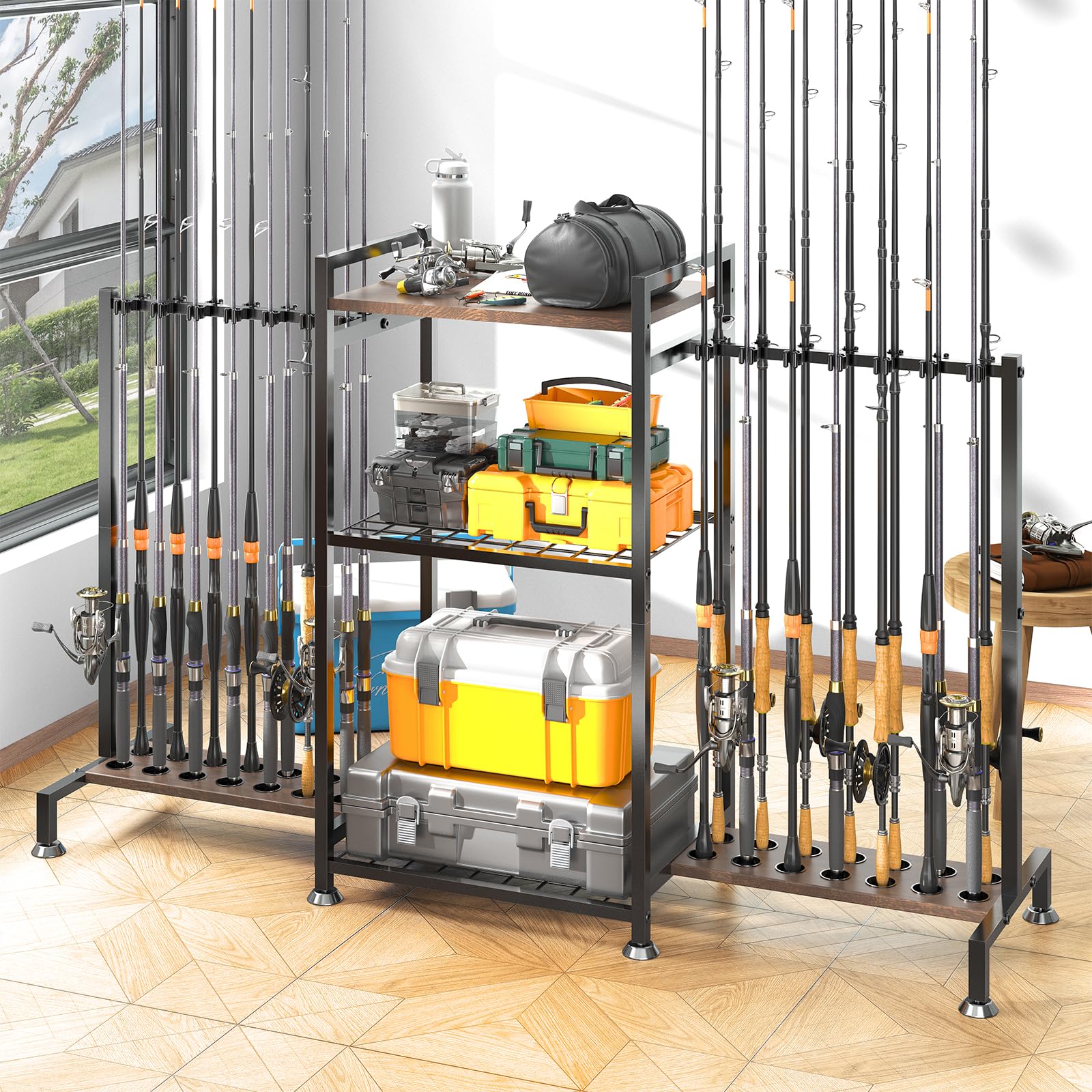 SOYEEZE 28-Rod Ground Stand front view showing 28-rod capacity