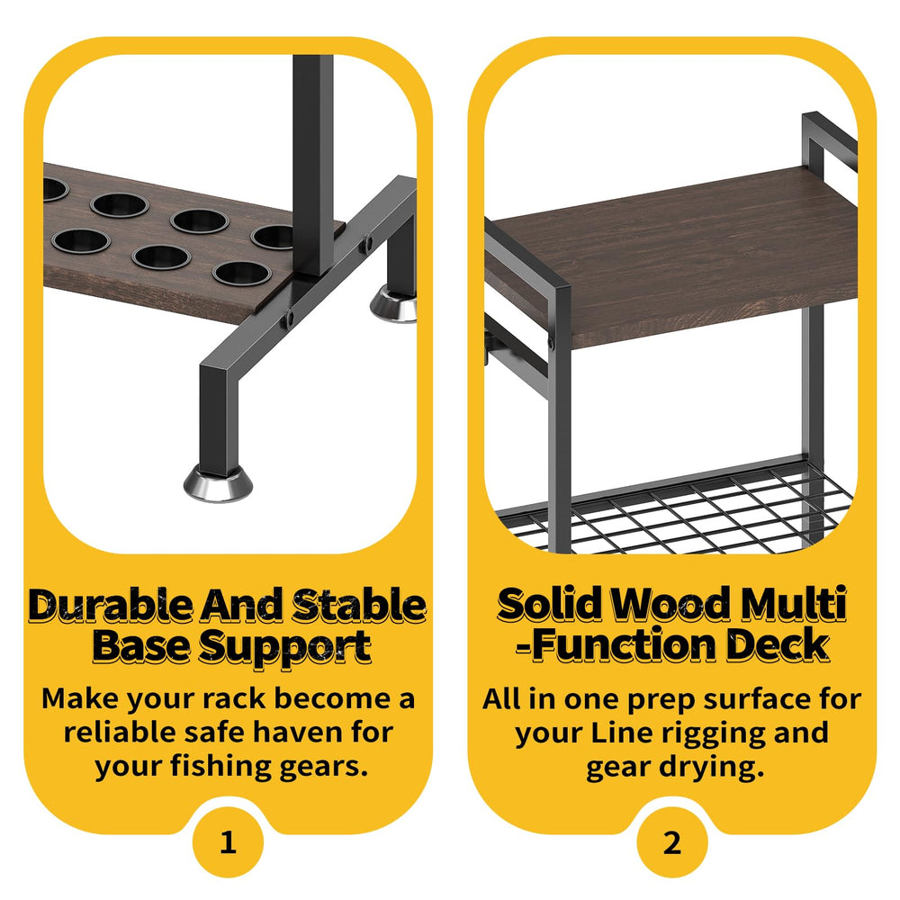 Tackle work deck with pegboard, hooks, and lures storage