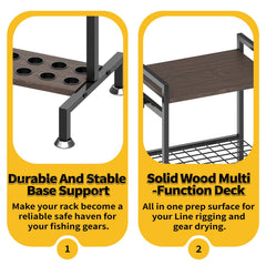 Tackle work deck with pegboard, hooks, and lures storage