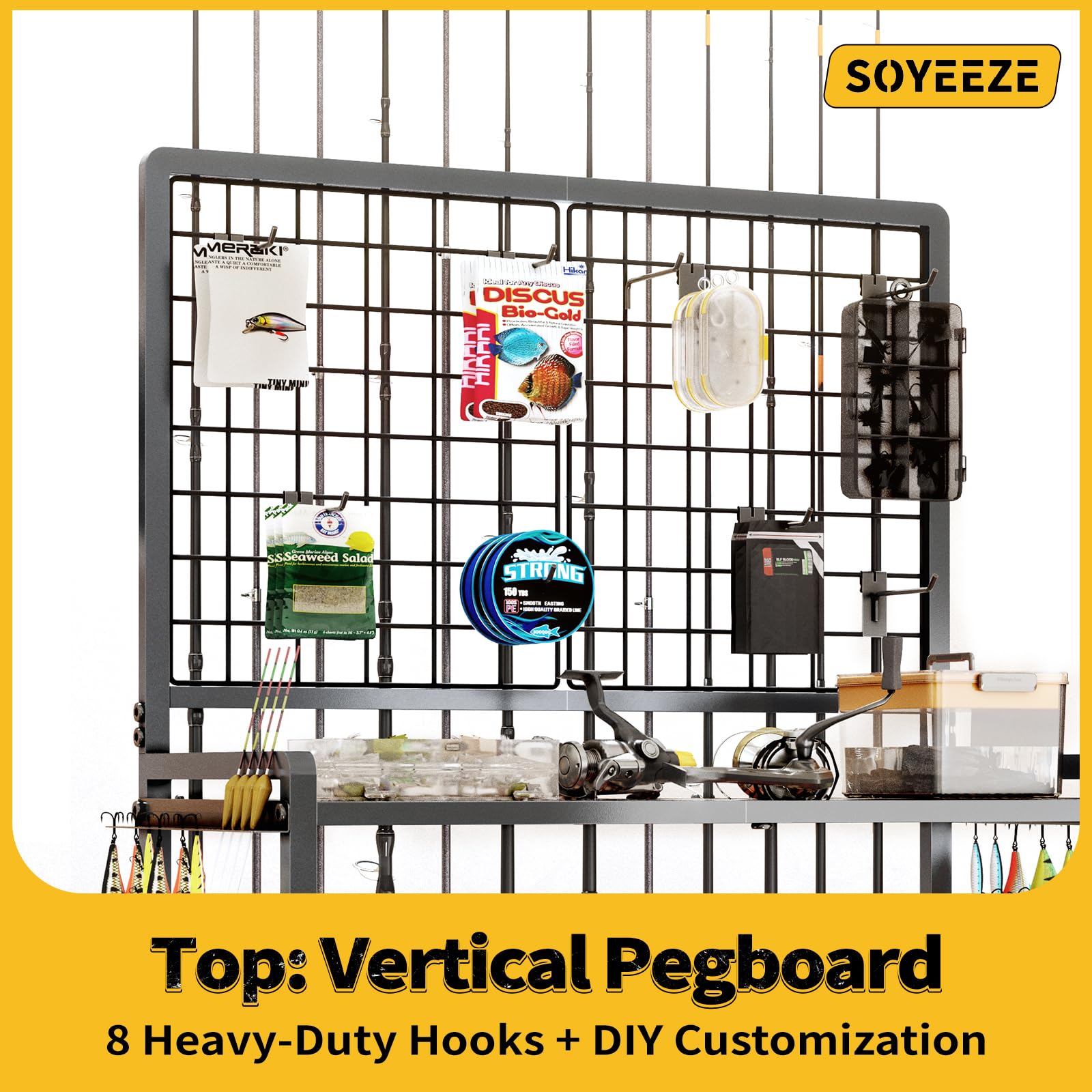 SOYEEZE 3-tier storage system with adjustable shelves for gear