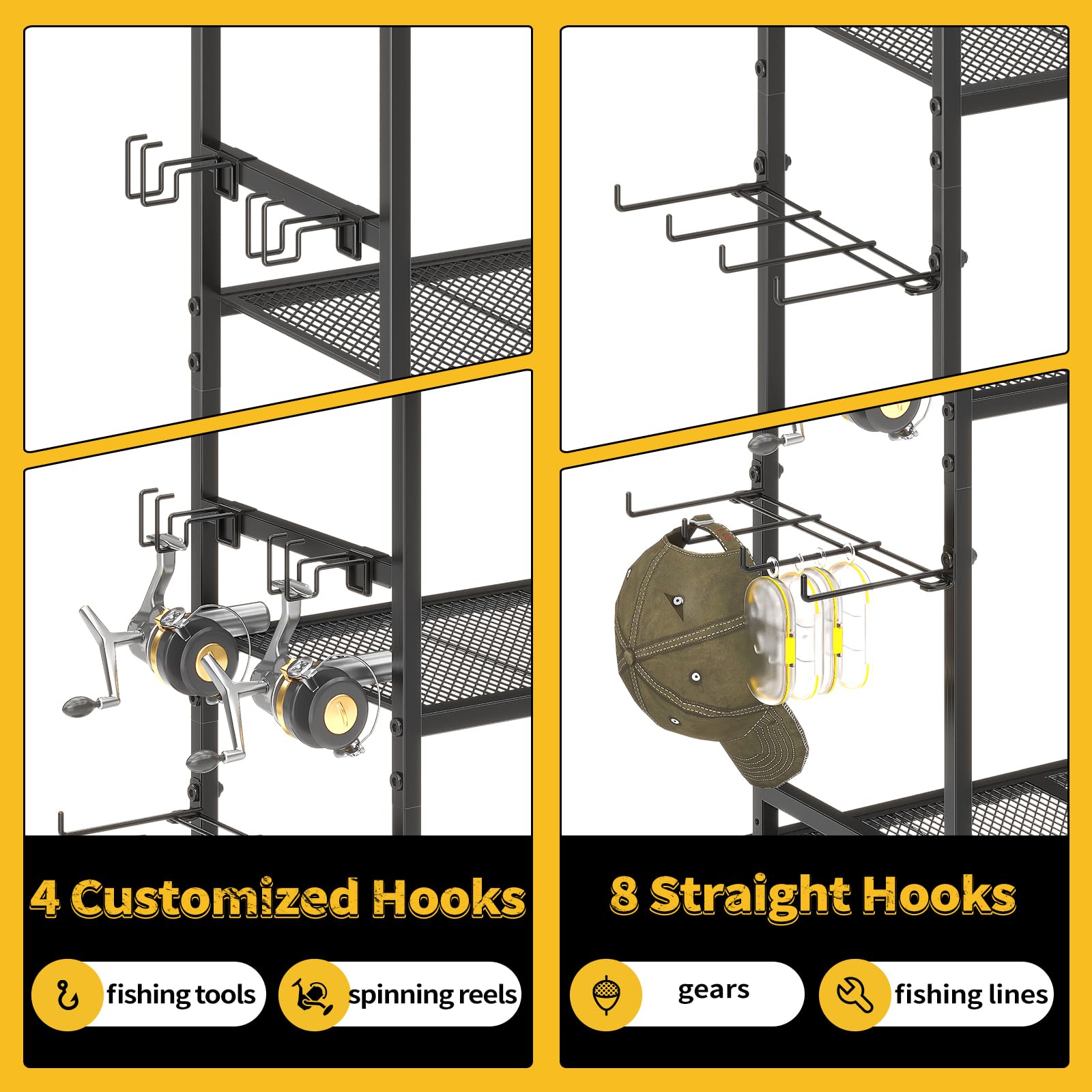 Bottom hooks for storing line, leaders, and tools