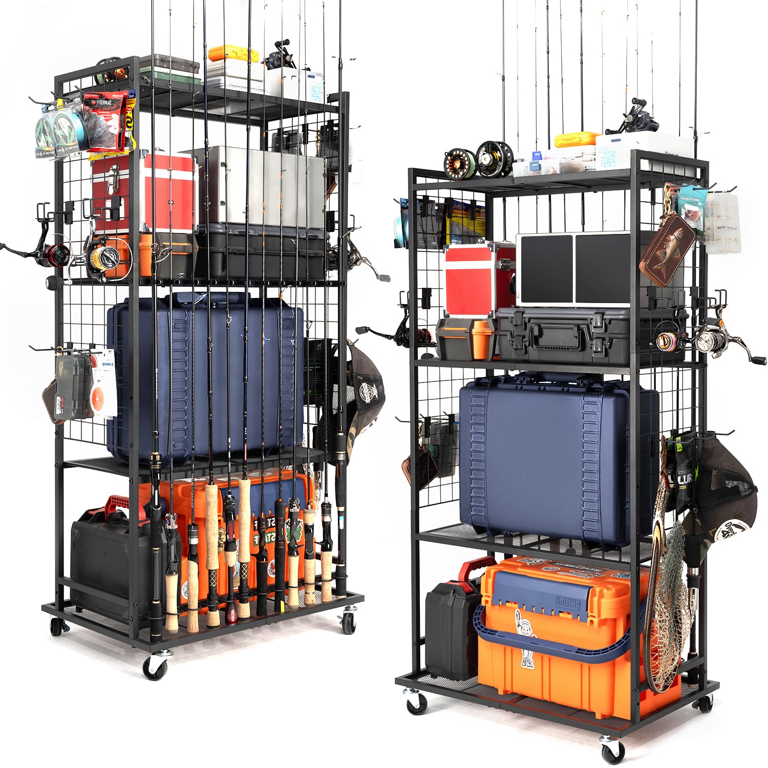 soyeeze fishing-rod-holders-4-tier-setup keeps gear neatly organized for quick access.