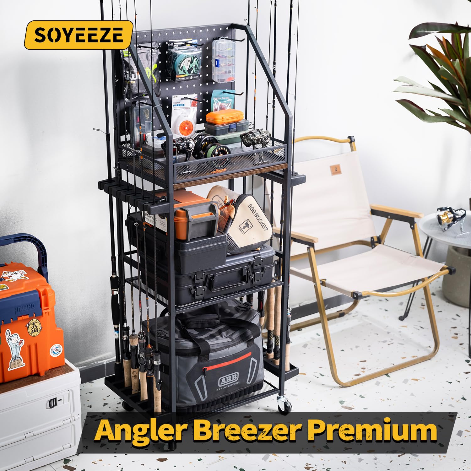SOYEEZE metal mesh fence keeps gear visible and secure while stored.