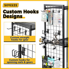Rack shows hold capacity up to 12 rods (spinning, trolling, fly, casting)