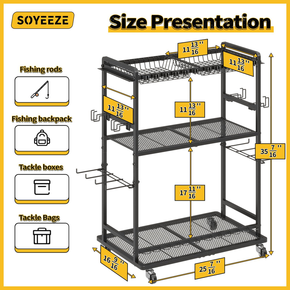 Side-mounted organizers and top baskets for reels and tackle