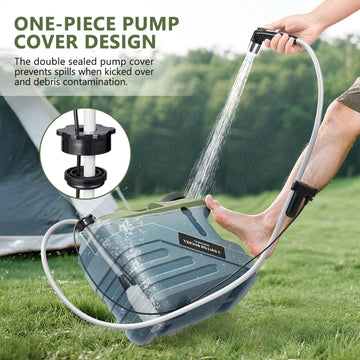 SPACEREST camping shower head in use for efficient outdoor rinsing.