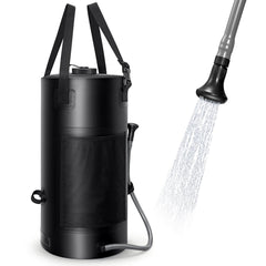 SPACEREST solar shower bag shows 5-gallon capacity for multiple outdoor showers