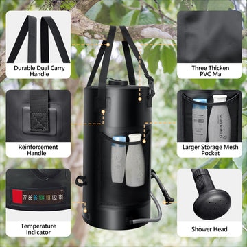 SPACEREST solar shower bag includes on-off switchable head for controlled rinsing