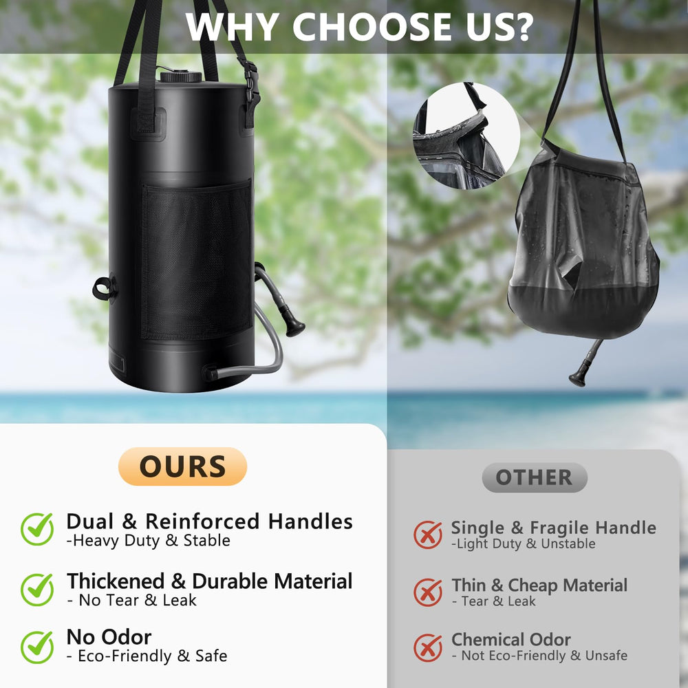 SPACEREST solar shower bag demonstrates efficient solar heating with warm water on a sunny day