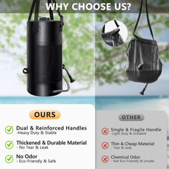 SPACEREST solar shower bag demonstrates efficient solar heating with warm water on a sunny day