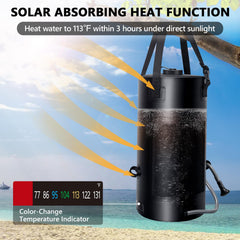 SPACEREST solar shower bag features a temperature indicator for comfortable water