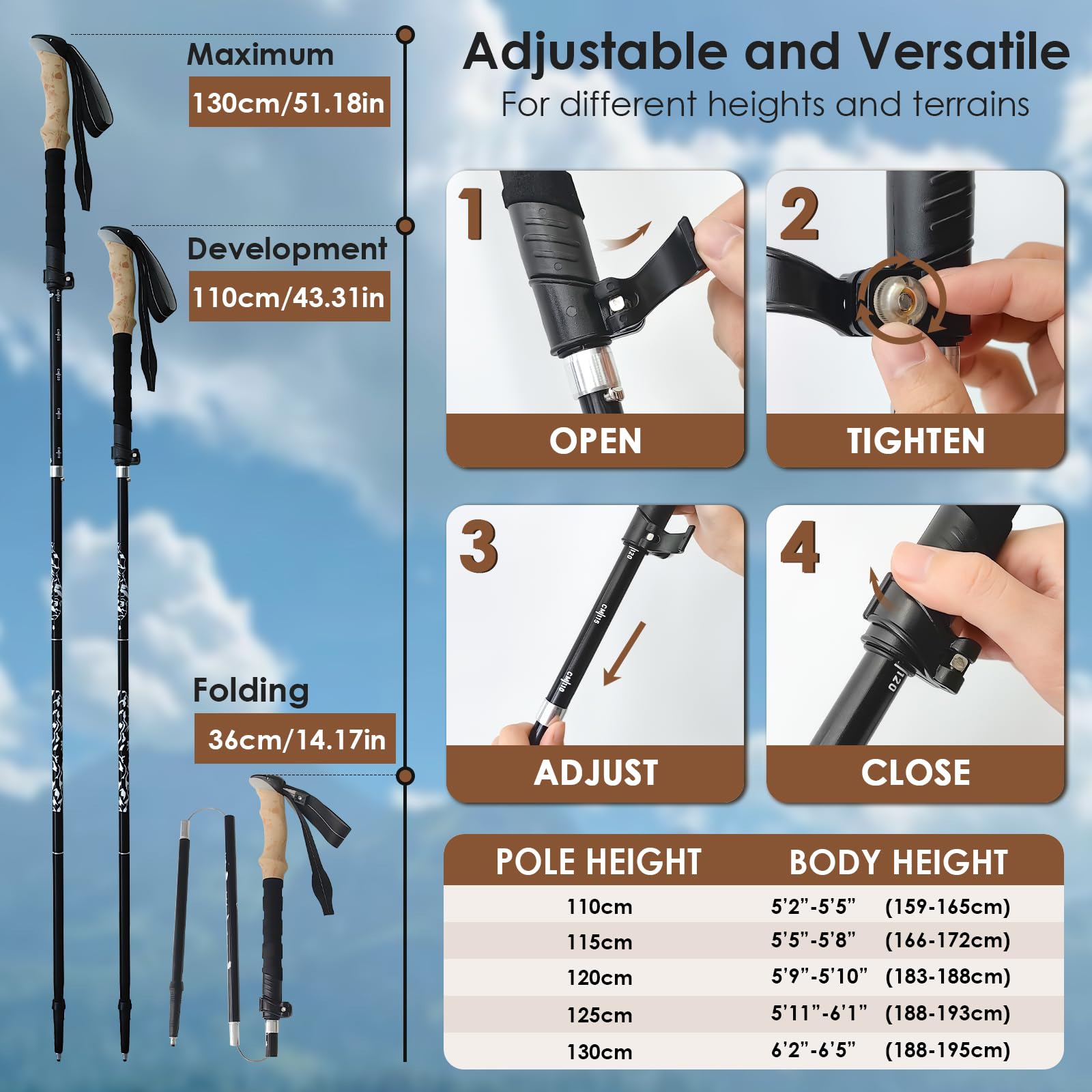 SpaceInside ergonomic EVA handle provides comfortable grip on long hikes