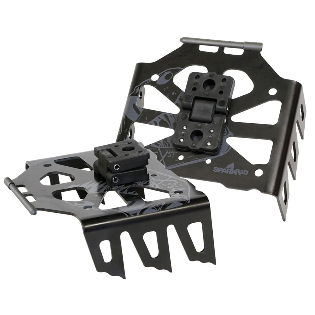 Spark R&D D Rex ST Pro crampons side view; lightweight 7075 aluminum for backcountry ascents.