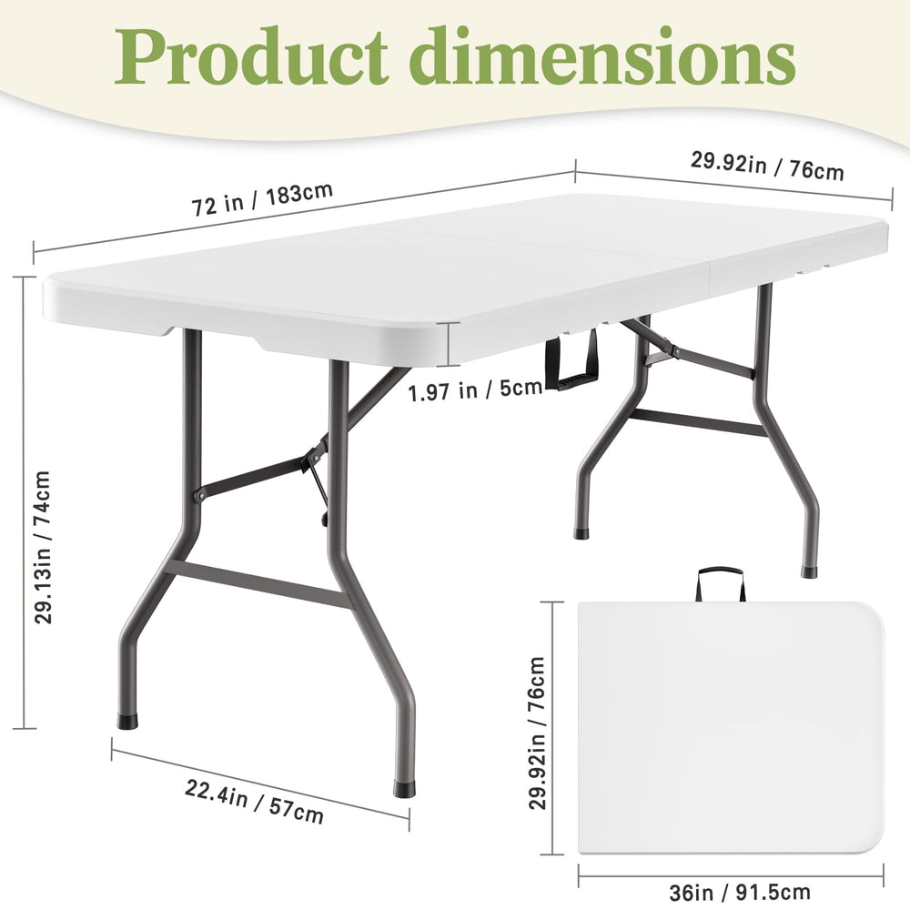 SparkByLiye 6ft folding table supports up to 350 lbs for reliable meals or crafts