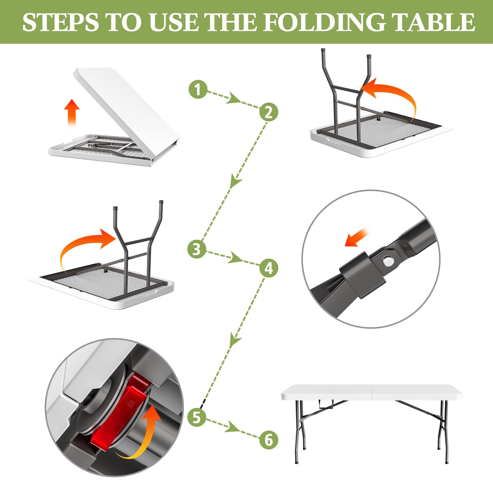 SparkByLiye 6ft table folds compactly for easy transport and storage