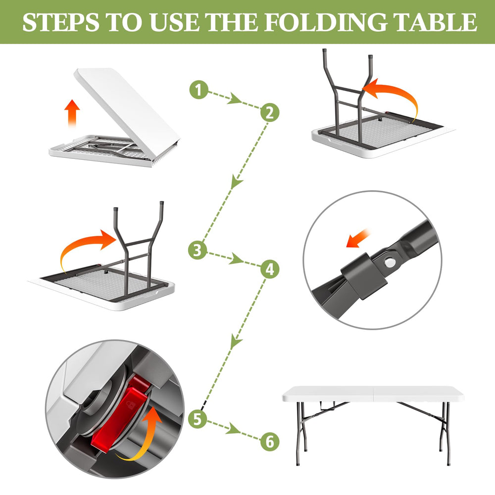 SparkByLiye 6ft table folds compactly for easy transport and storage