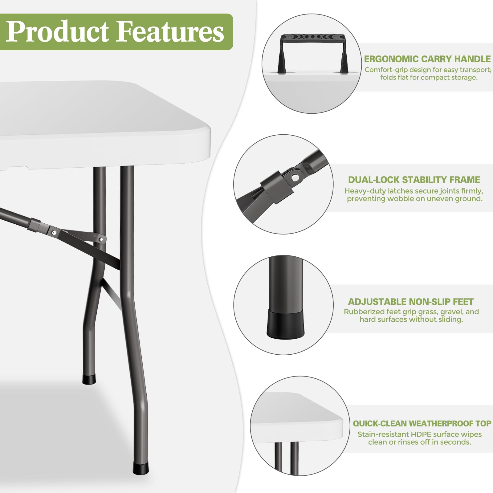SparkByLiye folding table with lock design keeps the surface steady during use
