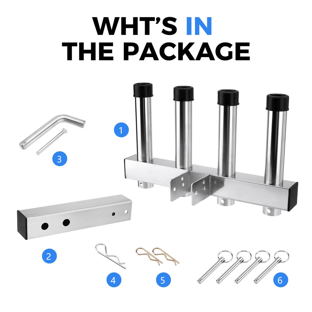 SPARKWHIZ 2-inch hitch receiver setup keeps rods within reach during drives.