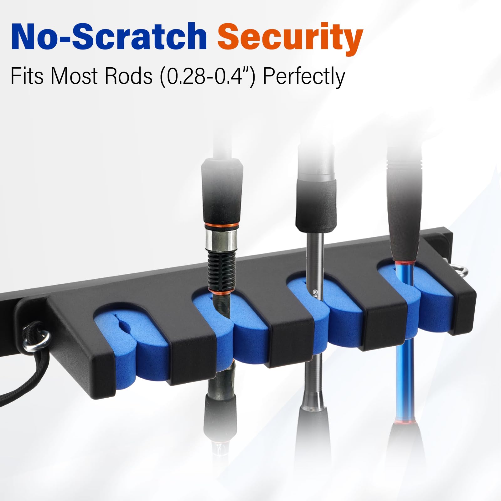 Rods slide in and out for quick, tangle-free access.