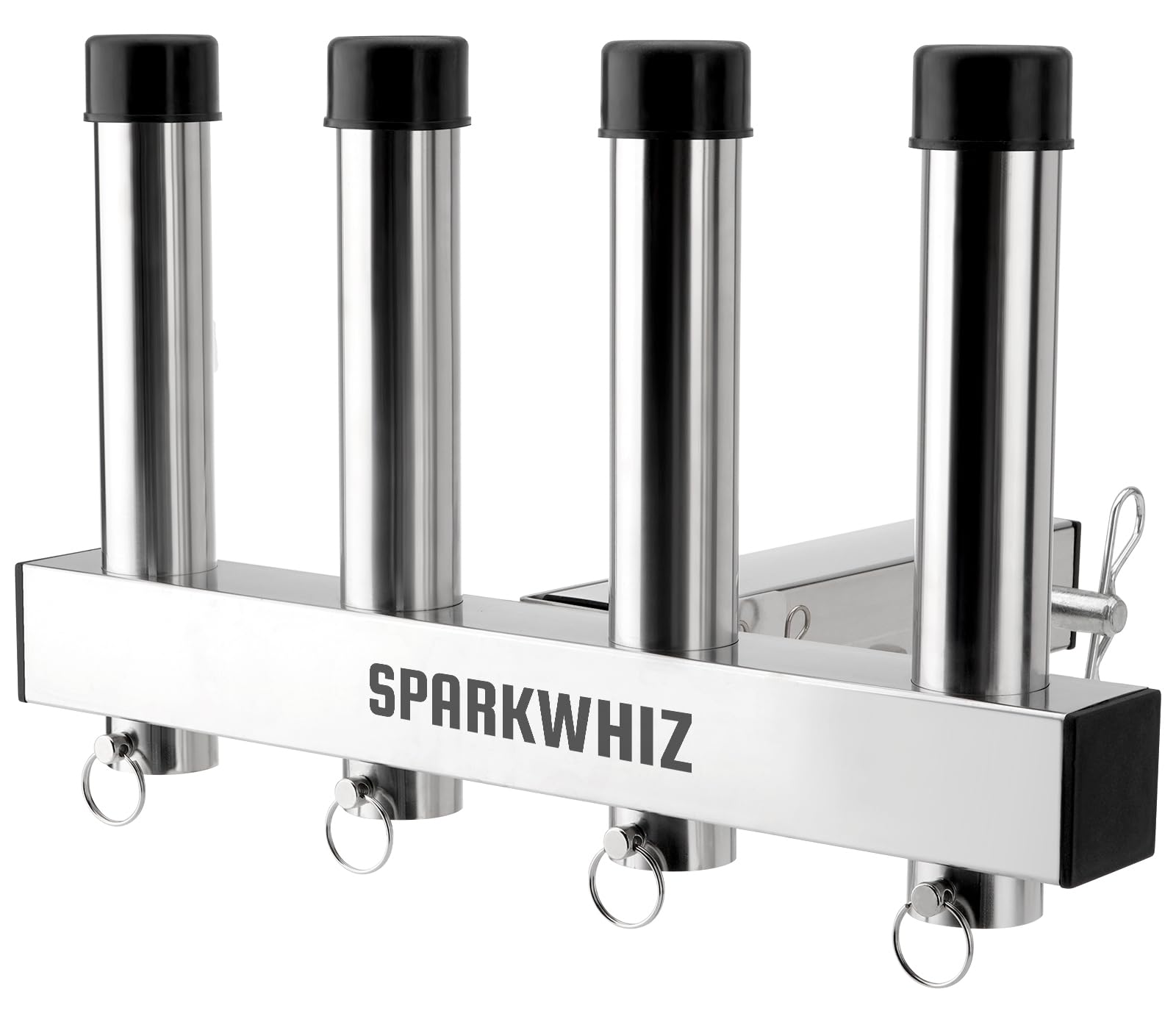 SPARKWHIZ hitch fishing rod holder mounted on a 2-inch hitch receiver