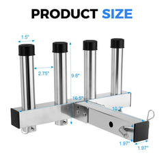 Close-up of four-rod capacity SPARKWHIZ rod holder with rods secured