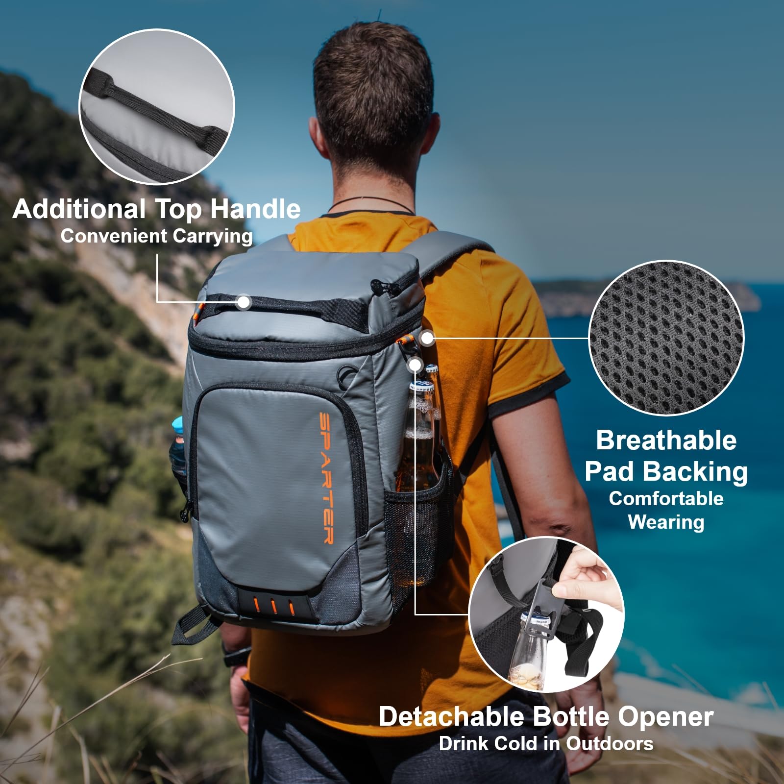 SPARTER backpack cooler water-resistant fabric keeps gear protected in rain or splash