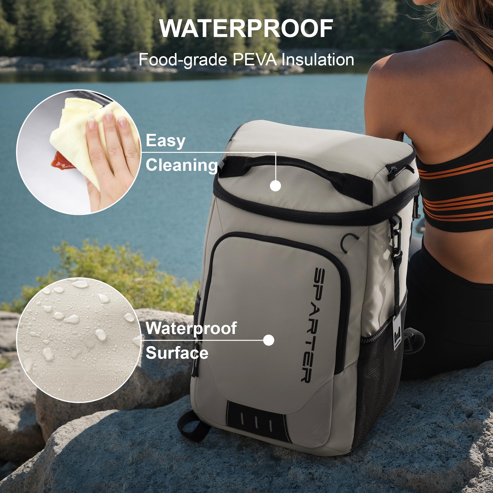 SPARTER Backpack Cooler 33-cans capacity ideal for picnics, sports events, and trips.