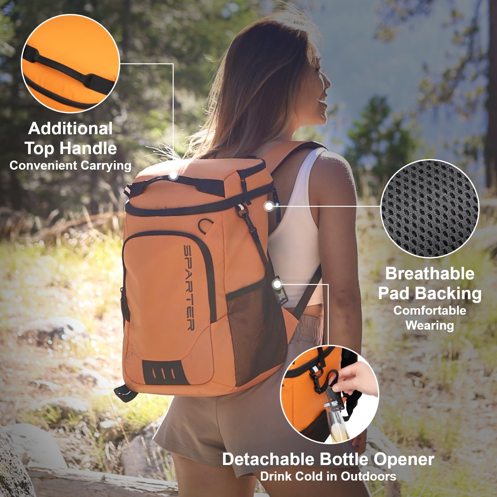 Sparter backpack cooler capacity shot shows 33 cans for day trips.