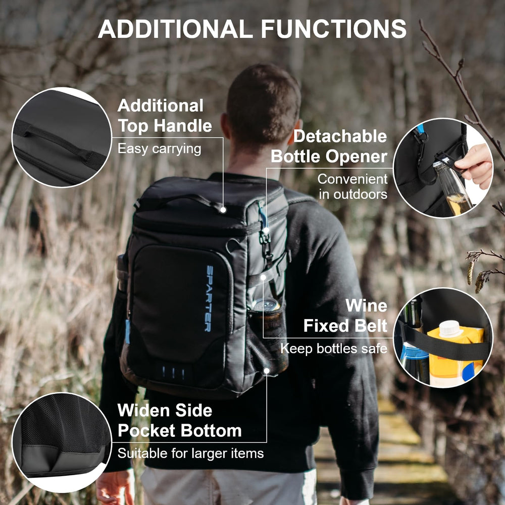 SPARTER Backpack Cooler dimensions show roomy layout for meals and drinks