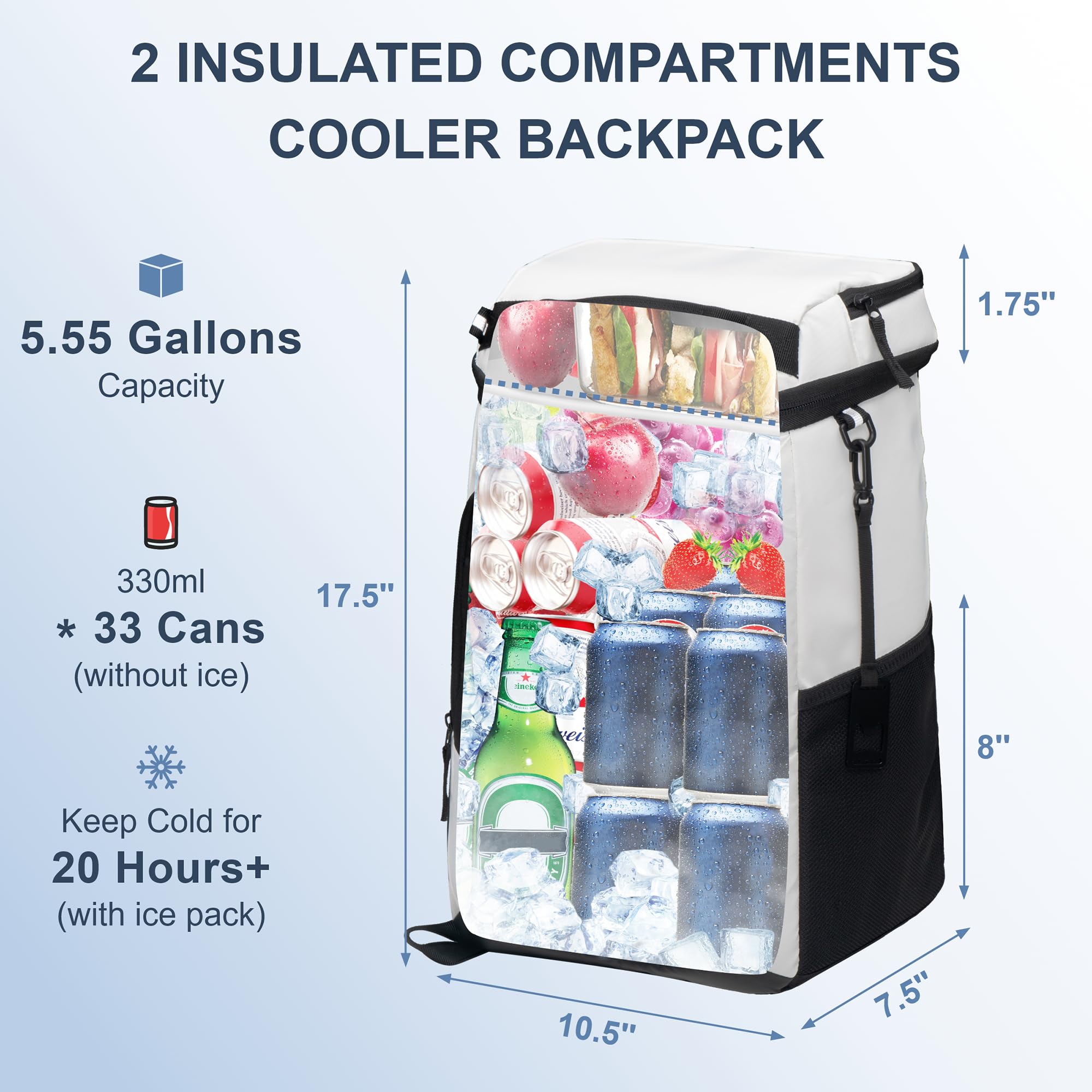 SPARTER backpack cooler interior showing two insulated compartments for chilling beverages.