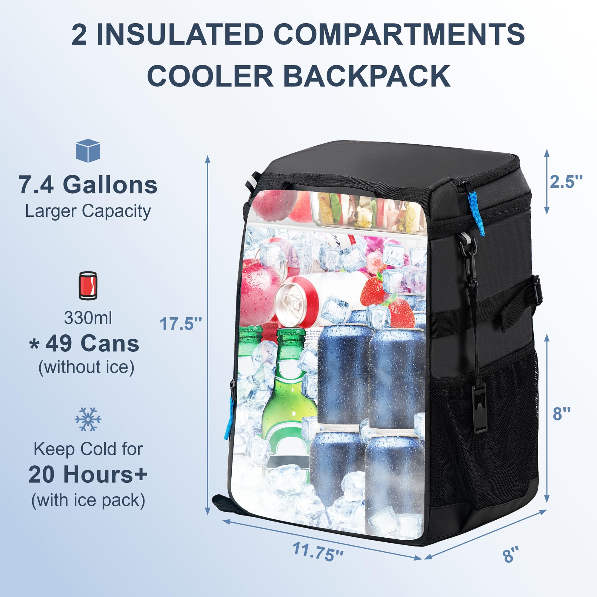 SPARTER Backpack Cooler open compartment shows dual insulated sections
