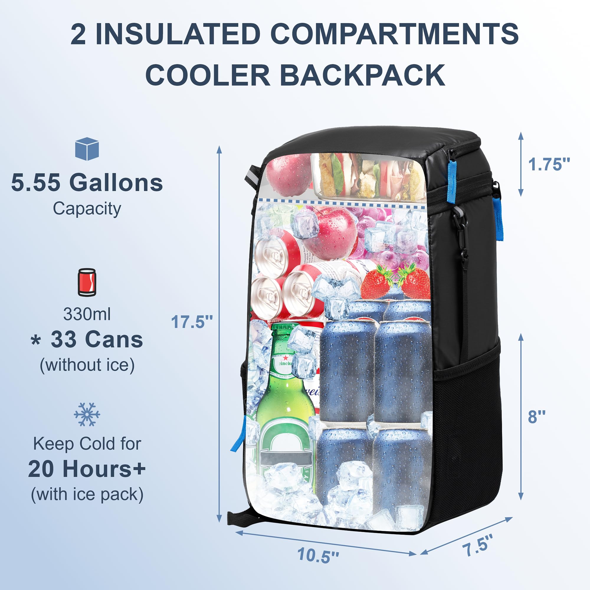 SPARTER backpack cooler open reveals front and side pockets for essentials during outings.