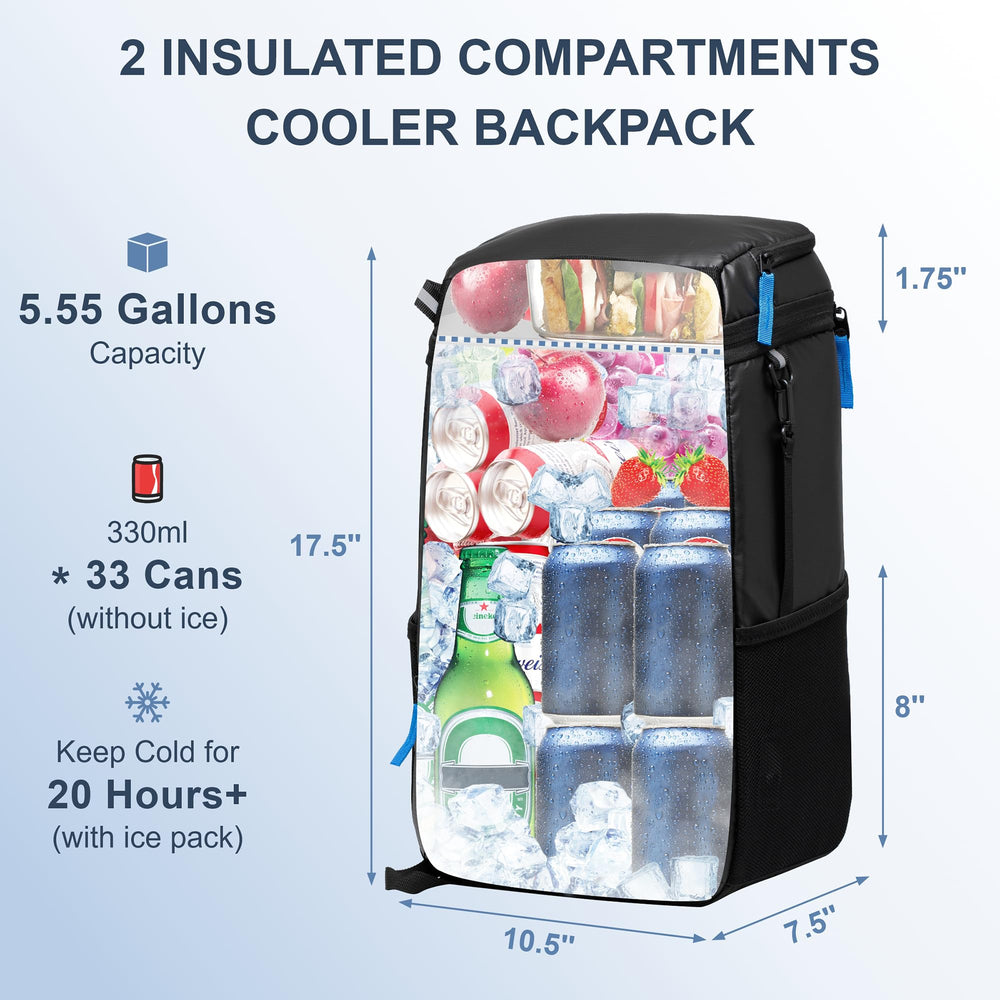 SPARTER backpack cooler open reveals front and side pockets for essentials during outings.