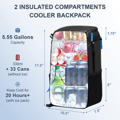 SPARTER backpack cooler open reveals front and side pockets for essentials during outings.