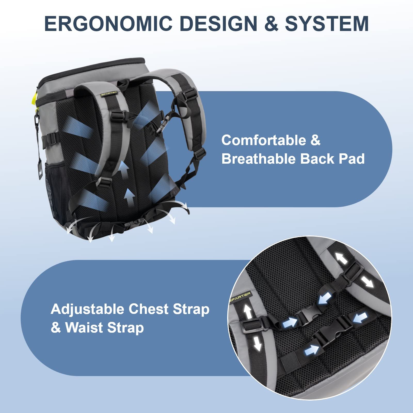 SPARTER backpack cooler pockets and bottle opener add convenience