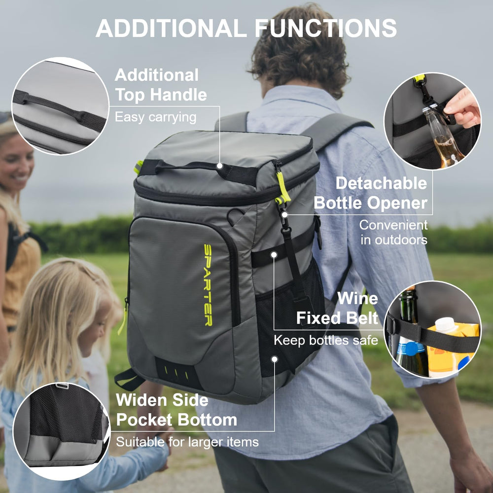 SPARTER backpack cooler padded straps provide comfortable carry on hikes