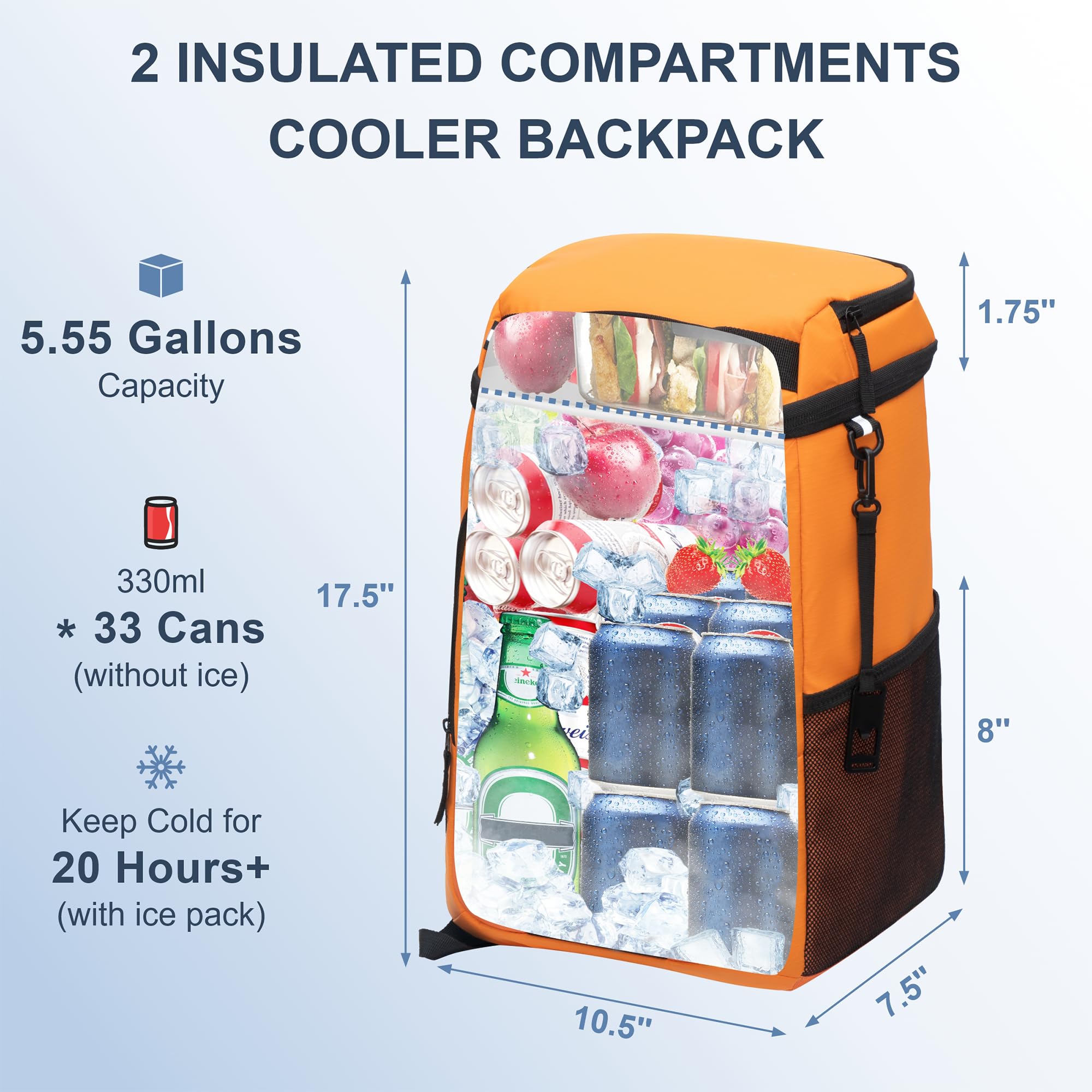 Sparter backpack cooler side pocket view shows extra storage for snacks and phone.