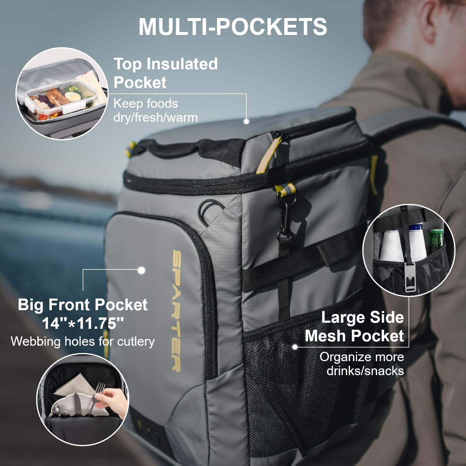 SPARTER backpack cooler water-resistant nylon stands up to outdoor use