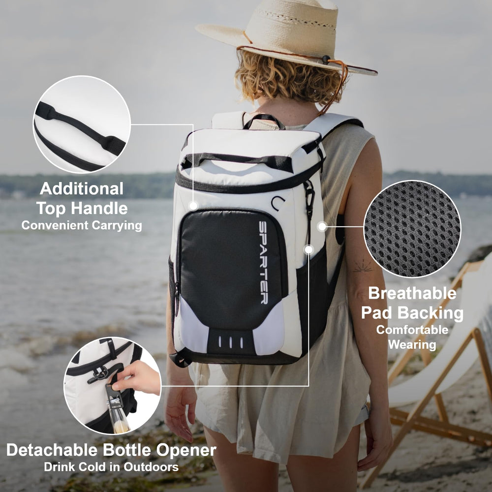 SPARTER backpack cooler padded straps for comfortable carry.