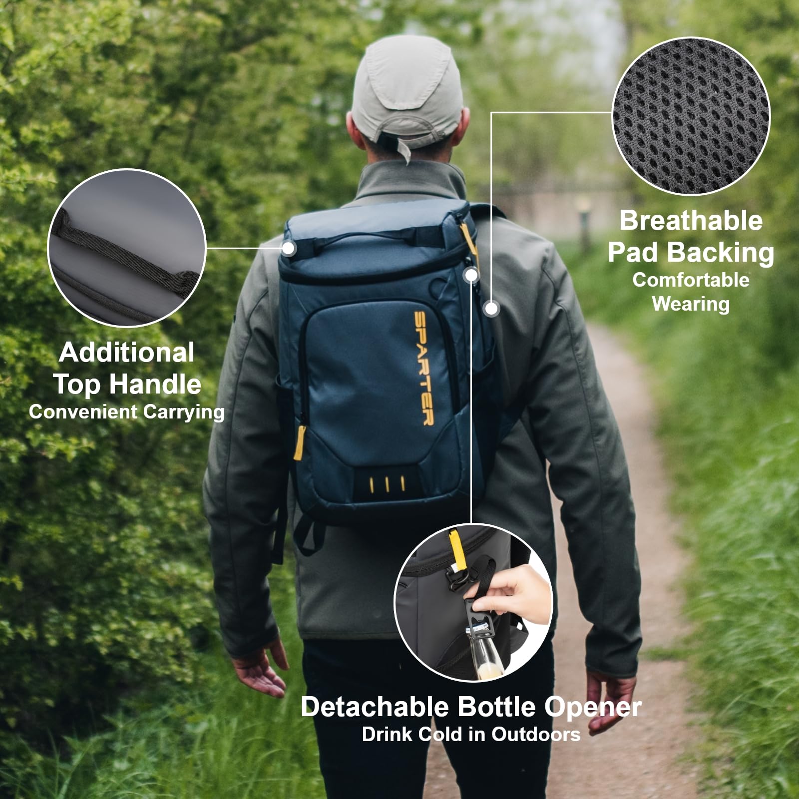 SPARTER backpack cooler worn on beach shows portable lightweight design