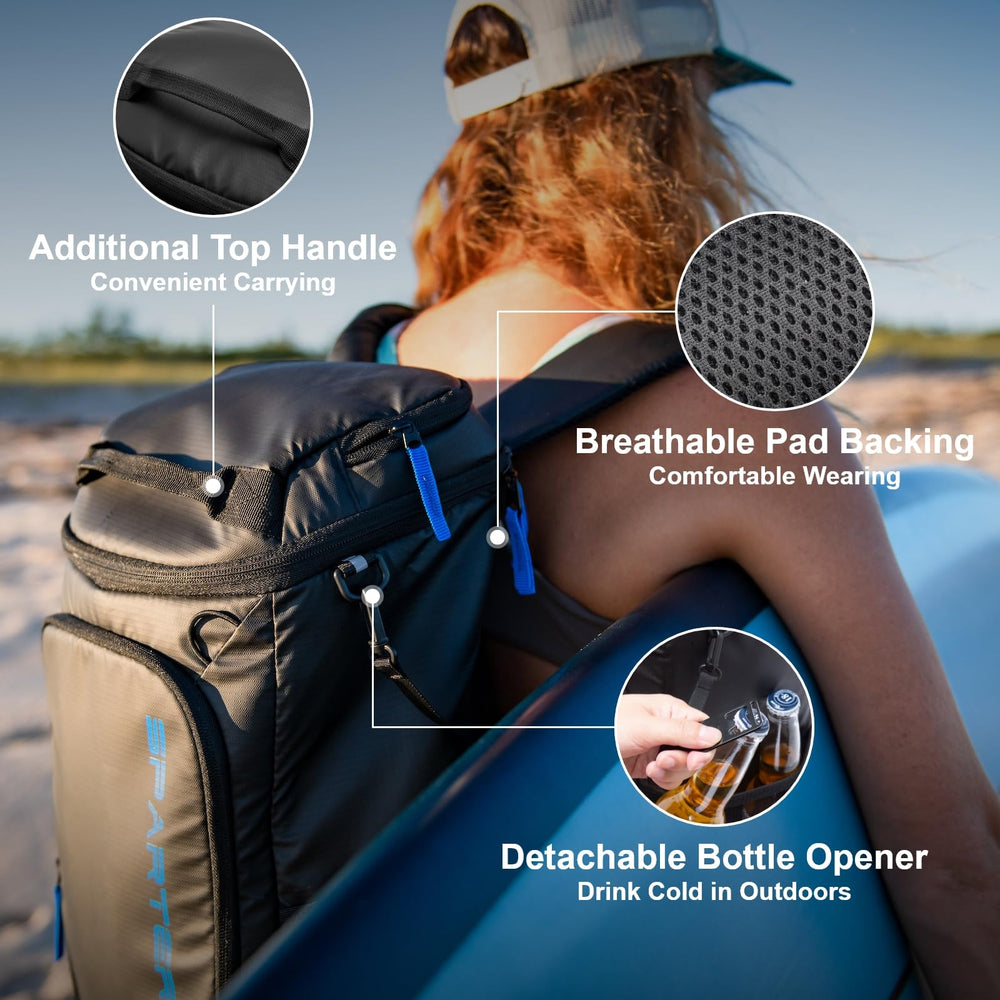 SPARTER water-resistant nylon exterior underscores durability for beach trips and camping.